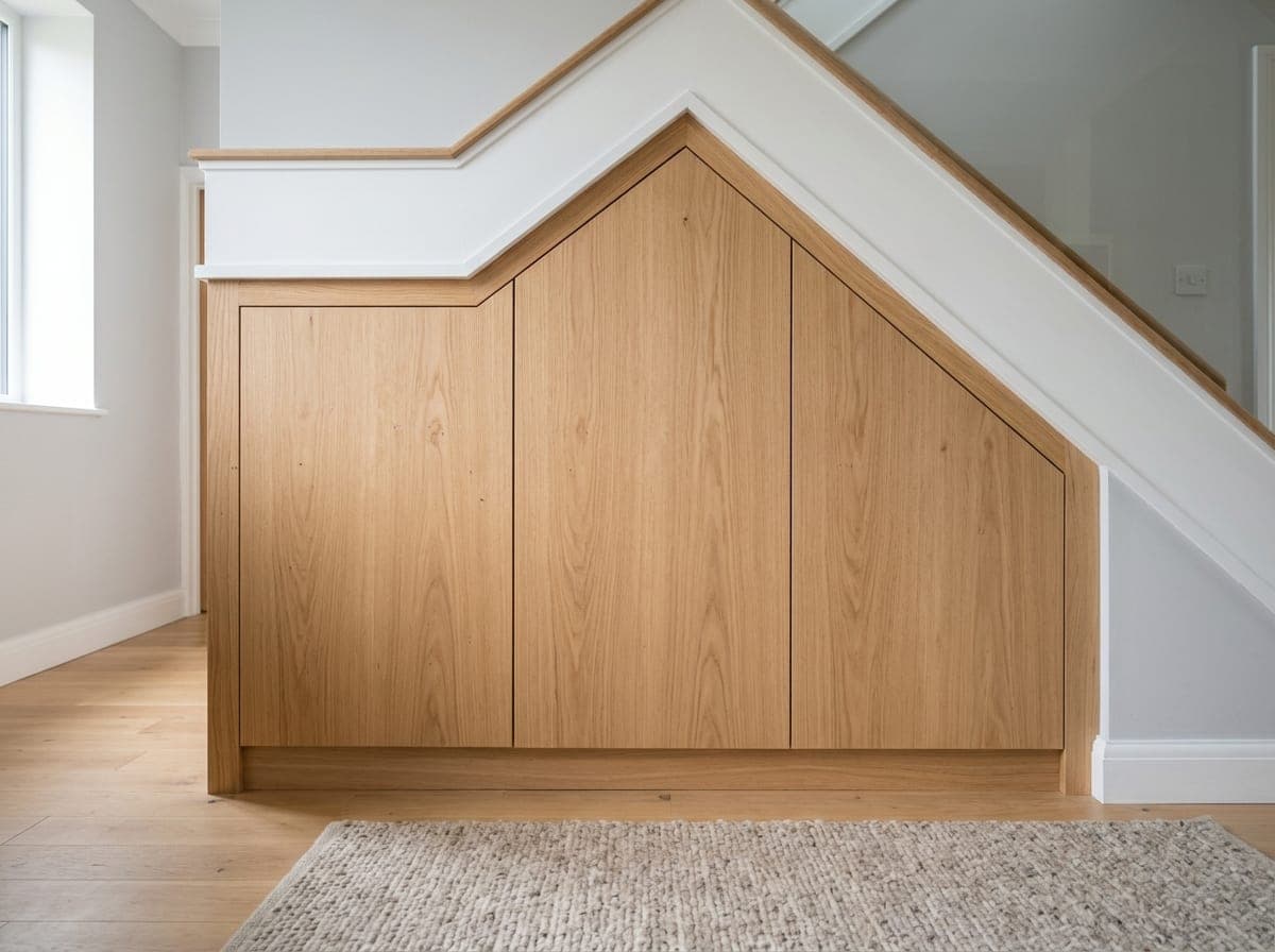 Placard sur mesure en biais, trois portes en chêne clair